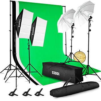 ESDDI 3meter x 2.6meter Background Support System with Backdrop, 800W 5500K Umbrella Softbox Lighting Kit for Photo Studio Product, Portfolio and Video Shooting Photography Studio