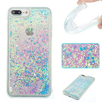 iPhone 8 Plus Case,iphone 7 Plus,DAMONDY 3D Cute Bling Liquid Glitter Floating Quicksand Diamond Water Flowing Ultra Clear Soft TPU Case for Apple iPhone 8 Plus 2017/7 Plus 2016-sliver blue star