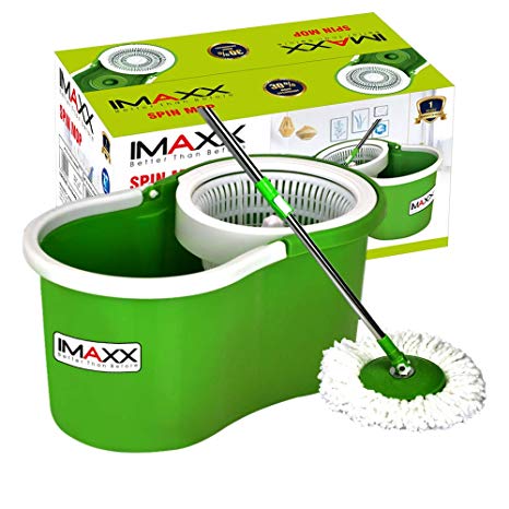 IMAXX Plastic 360 Degree Quick and Spin Easy Magic Cleaning Mop with 2 Refills Green (Green)