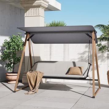 Grand Patio Outdoor Herning 3-Seat Steel Adjustable Canopy Swing, Porch Swing with Removable Cushion for Lawn Backyard Garden Poolside, Grey