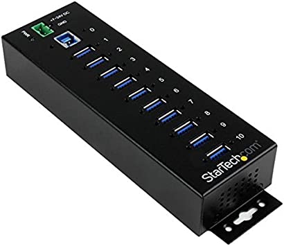 StarTech.com 10 Port USB 3.0 Hub - Industrial Grade - ESD/Surge Protection - Powered & Mountable USB Expander Hub (ST1030USBM)