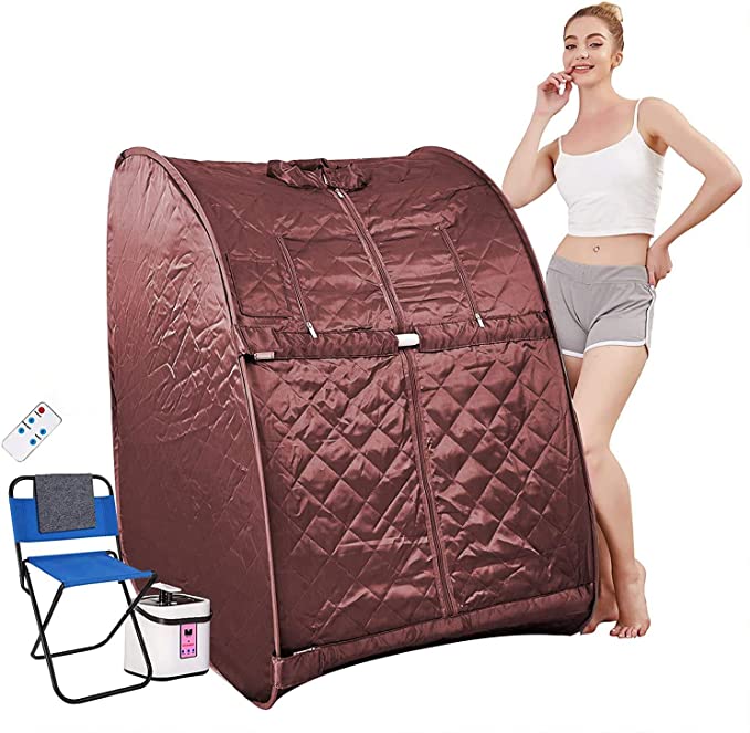 Himimi 2L Foldable Steam Sauna Portable Indoor Home Spa Weight Loss Detox with Chair Remote (Triangle, Coffee)