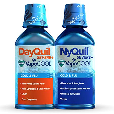 DayQuil and NyQuil Severe with Vicks VapoCOOL Cough, Cold & Flu Relief Liquid, 2x12 Fl Oz Combo - Relieves Sore Throat, Fever, and Congestion, Day or Night