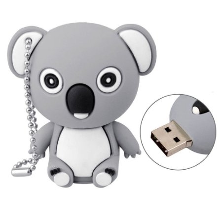 SUNWORLD Cute 16GB USB 2.0 Gift Flash Drive High Speed Data Storage Thumb Pen Drive Memory Stick with Keychain - Cute Koala Bear Grey Animal Collection