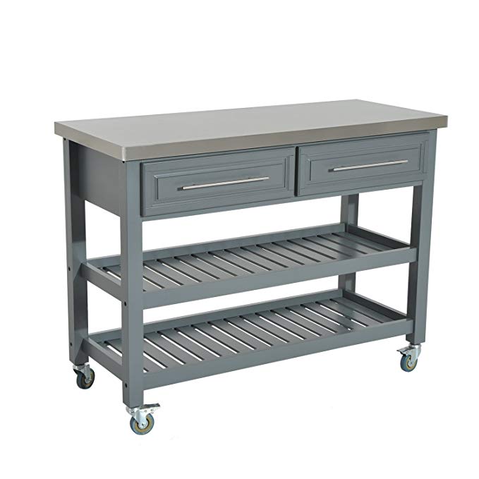 HOMCOM 47" 3 Tier Stainless Steel Rolling Kitchen Cart with Shelves and Drawers