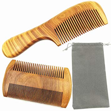 Hair Combs – Handmade Natural Aroma Green Sandalwood Wooden Comb Set - No Static Fine Sides & Wide Tooth Hair Care Styling Tools Beard Comb for Men Women and Kids