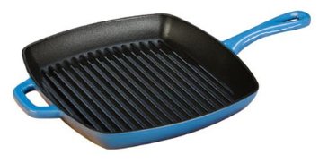 Lodge Color ECSGP33 Enameled Cast Iron Square Grill Pan, Caribbean Blue, 10-inch