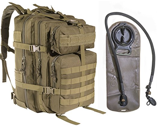 45L Large Military Tactical MOLLE Backpack With 2.5L Hydration Bladder by MonkeyPaks Bug Out Bags, Assault, Hunting, Hiking Rucksack