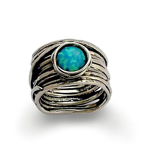 Large Opal Silver Ring, Wide Sterling silver Ring, Silver wrap ring and blue opal gemstone, Infinity Bridal Jewelry, Statement Wrap Opal Ring