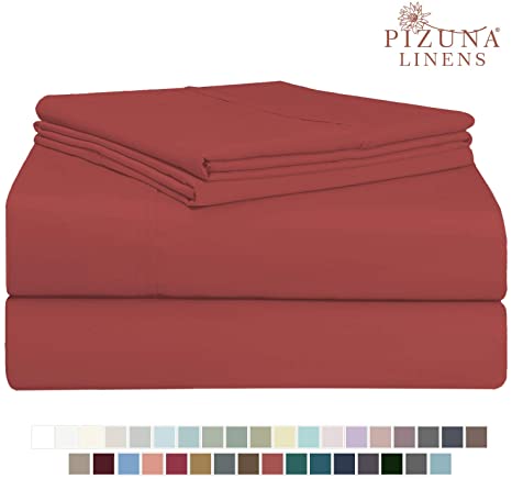 400 Thread Count Cotton Full Sheets Set Spicy Red, 100% Long Staple Cotton Smooth Sateen Bed Sheets with Stylish 4 inch Hem, fit Upto 15 inch Deep Pocket (100% Cotton Paprica Red Full Sheet Sets)