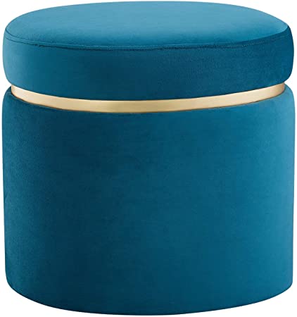 Amazon Brand – Rivet Asher Oval Upholstered Storage Ottoman, 18"W, Teal Velvet