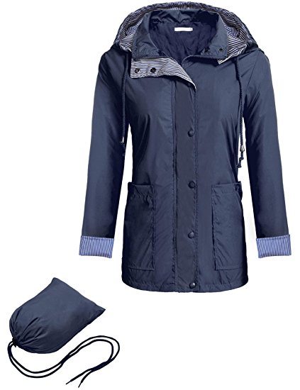 Hufcor Women's Waterproof Long Sleeve Hoodie Raincoat Venture Jacket(S-XXL)