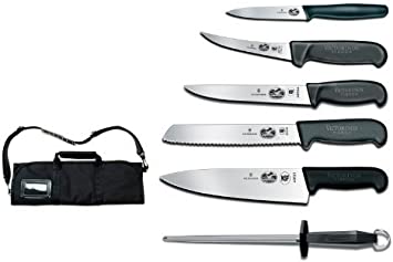 Victorinox 7-Piece Fibrox Handle Cutlery Set with Black Canvas Knife Roll