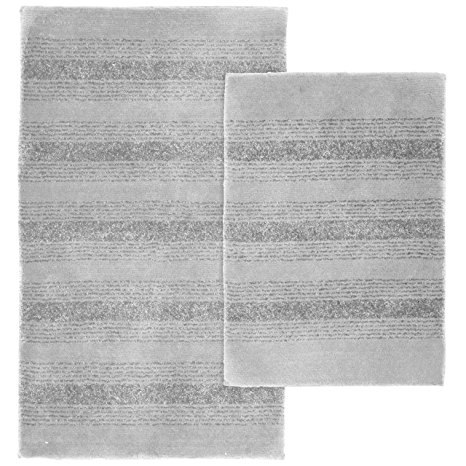 Garland Rug 2-Piece Essence Nylon Washable Bathroom Rug Set, Platinum Gray