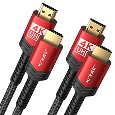 4K HDMI Cable 2 Pack 13ft, JSAUX 18Gbps High Speed HDMI 2.0 Braided HDMI Cord, 4K 60Hz HDR, HDCP 2.2, 1080p, 2160P, Ethernet, 3D, Audio Return(ARC) Compatible for Monitor UHD TV PC PS4 Blu-ray -Red