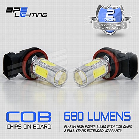 BPS Lighting R5 Series LED Lumens Extremely Bright COB Chipsets LED Bulbs with Projector for Fog Lights / Driving Lights, 6000K-6500K (2 Pcs) (H8, Cool White)