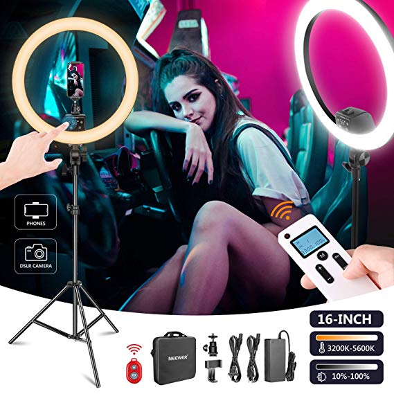 Neewer Advanced 16-inch LED Ring Light Support Manual Touch Control with LCD Screen, Remote and Multiple Lights Control, 3200-5600K, Stand Included for Makeup YouTube Video Blogger Salon (Black)