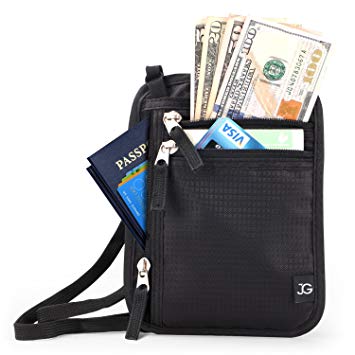 JASGOOD Neck Wallet RFID Blocking- Concealed Travel Pouch & Passport Holder & Travel Wallet Neck Stash Money Carrier Slim ID Card Holder