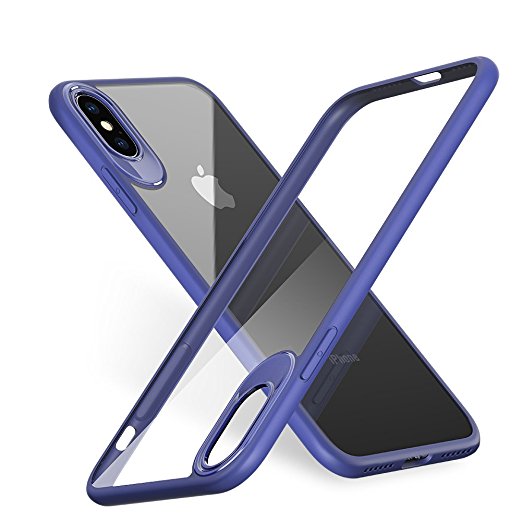 iPhone X Case, iPhone Cover, [Silicone] [Clear] [TPU] [Transparent] [Defender] [Protective] [Hard Back Pc] iPhone Case-Blue