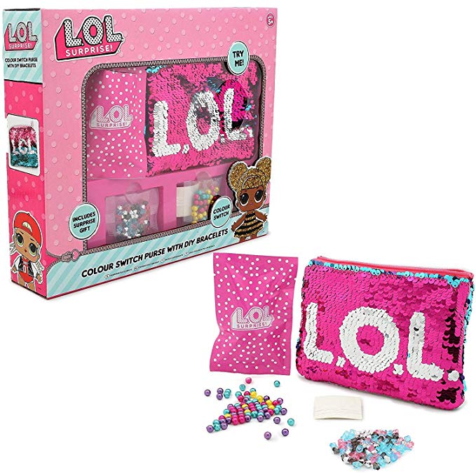 L.O.L. Surprise ! Switch Sequin Purse and Jewellery Making Kit for Girls LOL Dolls Confetti Pop Diva Rocker Mc Swag, Pink