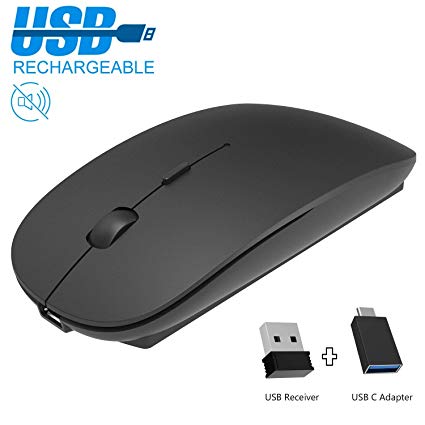 Wireless Mouse Rechargeable 2.4G Silent Portable Wireless Mouse with USB Nano Receiver and USB Adaptor Optical Mouse Mice for PC Laptop Macbook iMac Microsoft Pro, Office Home