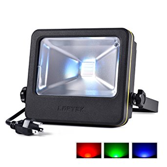 RGB Flood Light Spotlight, 50 watts LED Security Floodlight, UL listed Plug, 16 Colors Changing and 6 Levels Adjustable Brightness Outdoor Light by LOFTEK, NOVA S Series, Black