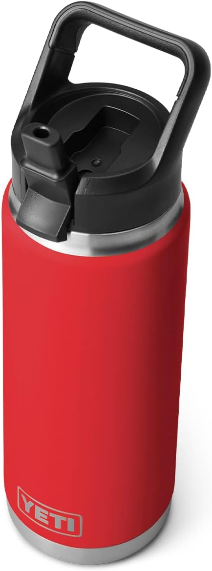 YETI Rambler 26 oz Bottle, Vacuum Insulated, Stainless Steel with Straw Cap, Rescue Red