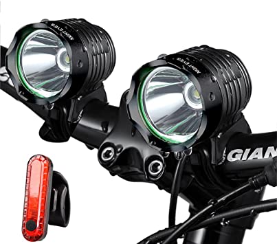 Night Eyes- 1200 Lumens Mountain Bike Headlight Bike LED Light -Rechargeable 8.4V ABS Waterproof Battey-Free Aluminum BikeTaillight Bonus -NO Tool Required