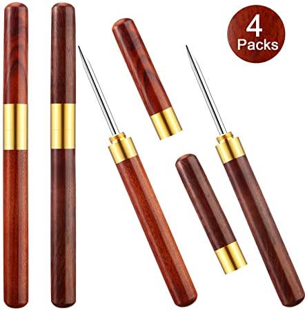 4 Pieces 6.1 Inch Stainless Steel Ice Pick Wooden Handle Ice Pick with Cover for Kitchen, Bars, picnics, Camping and Restaurant