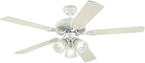 Westinghouse Lighting 7862720 Vintage Three-Light 52-Inch Reversible Five-Blade Indoor Ceiling Fan, White with Frosted Ribbed Glass Shades