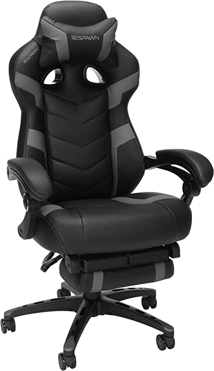 RESPAWN 110 Ergonomic Gaming Chair With Footrest Recliner - Racing Style High Back PC Computer Desk Office Chair - 360 Swivel, Lumbar Support, Adjustable Headrest Pillow, Padded Armrests - 2021 Grey