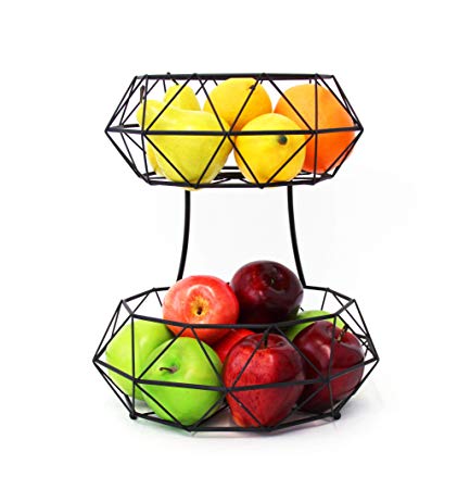 Inspired Living by Mesa Inspired Living Bowl Kitchen BASKETSTAND Powder Coated Black Polyhedron Collection FRUIT BASKET - 2 TIER,