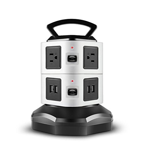 TNP Power Strip with USB Surge Protector - 6 AC Outlet   4 USB Port Charger Charging Station Power Supply Adapter Multi Socket Plug Powerstrips Bar Stand Tower, Individual Switch, 6FT Extension Cord