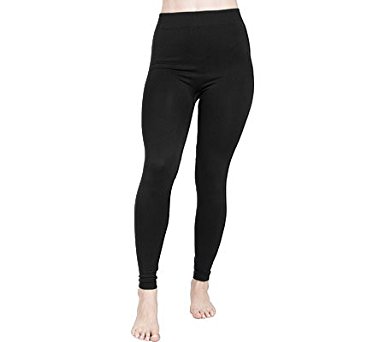 Agiato Women's Warm Stretchy Slimming Fleece Leggings - Large Black