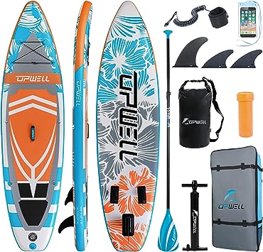 UPWELL 11'/10'6"/10'2" Inflatable Stand Up Paddle Board with sup Accessories Including Backpack, Repairing Kits, Non-Slip Deck, Leash, 3 Fins, Paddle and Hand Pump