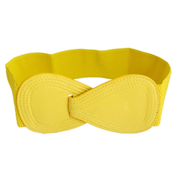 Interlock 8-shaped Faux Leather Buckle Elastic Belt Yellow for Lady