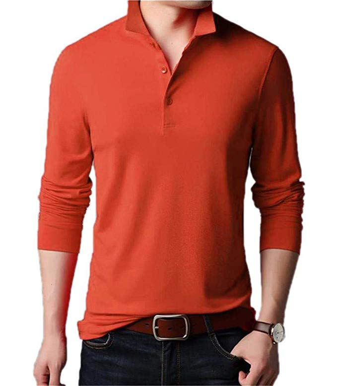 Aiyino Men's Dry Fit Long Sleeve Polo Golf Shirt Cotton T Shirts