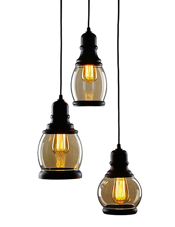 CO-Z 3-Light Cluster Chandelier Pendant, 3 Glass Jar Hanging Pendant Ceiling Lighting Fixture, Antique Black Mason Jar Pendant Light for Kitchen Island Dining Table Bar Counter Bedroom