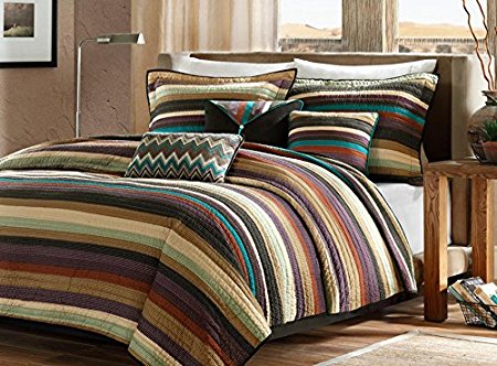 Southwest Turquoise Native American King Quilt, Shams & Toss Pillows (6 Piece Bed In A Bag)