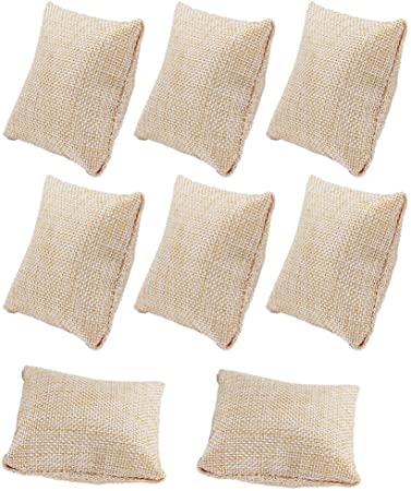 Teensery 8 Pcs Linen Small Bracelet Watch Pillow Bangle Cushions for Jewelry Displays, 2.8x3.1 inch