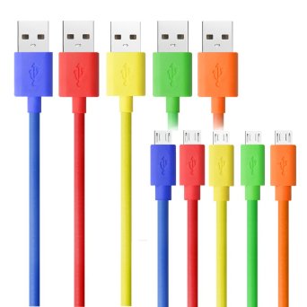 Micro USB Cable,Pvendor [5-Pack] 5 Colors 6 Feet/2M High Speed USB 2.0 A Male to Micro B Charging Data and Sync Cables for Samsung Galaxy S6 /S6 Edge S4 S3 S2 Note 2/4 Mega, Galaxy Tab, Galaxy A3 A5 A7 E7, HTC One, Nexus 3/4/5/6/7/9/10, LG G3 G4, Moto G X, Nokia Lumia and many more Android Devices (Blue Red Green Orange Yellow)