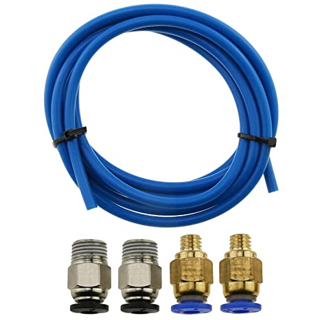 E-outstanding 5Pcs PTFE Tube and Pneumatic Fitting Kit Connector for 3D Printer, 1Pcs 1.5m Blue TFE Tube   2Pcs PC4-M6 Pneumatic Quick Connector   2Pcs 4-M10 Straight Pneumatic Connector
