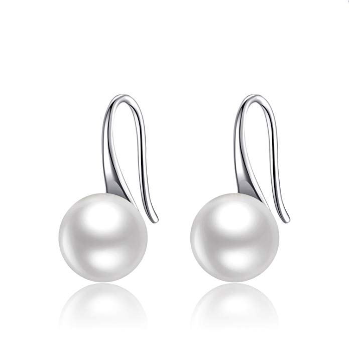 Pearl Earrings For Women, 925 Sterling Silver Freshwater Cultured Pearl Drop Dangle Hook Earring Jewelry
