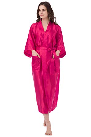 gusuqing Women's Pure Silk Long Sleepwear Kimono Robe with Pocket