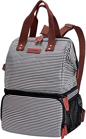 Lunch Bag, ANGGO 20L Double-Decker Insulated Lunch Bag Cool Bag Cooler Backpack for Women, Picnic Bag Lunch Bag Large with Shoulder Strap, Water-Resistant Leak-Proof for Work, Picnic, Camping, BBQ
