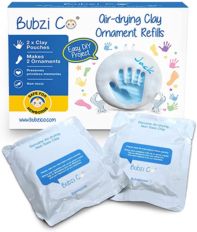 Bubzi Co Baby Handprint & Footprint 2X Air-Drying Clay Ornament Refills for Newborns & Infants to Make More Ornaments, Personalized Keepsake For Baby Nursery Decor - Great Baby Gift For Baby Registry