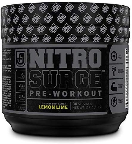 NITROSURGE Black Pre Workout Supplement - Nootropic Preworkout Energy Powder & Creatine Free Nitric Oxide Booster - Boost Energy, NO, Strength, Focus, Pumps - 30 Sv, Lemon Lime