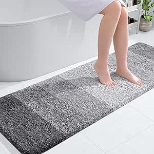 OLANLY Luxury Microfiber Bath Mat, Extra Soft and Absorbent Bathroom Mat, Non-Slip Plush Shaggy Bathroom Rug, Machine Wash Dry, Bath Rugs for Bathroom Floor, Tub and Shower, 20x59, Grey