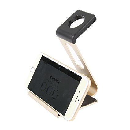 ETvalley Aluminum Dual TPU Stand and Charge Station for Apple Watch & iPhone (Golden)