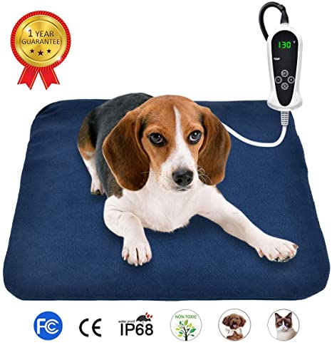 RIOGOO Pet Heating Pad, Electric Heating Pad for Dogs and Cats Indoor Warming Mat with Auto Power Off (M:18" x 18")